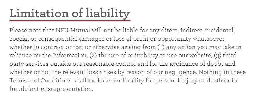 NFU Mutual Terms and Conditions: Limitation of Liability