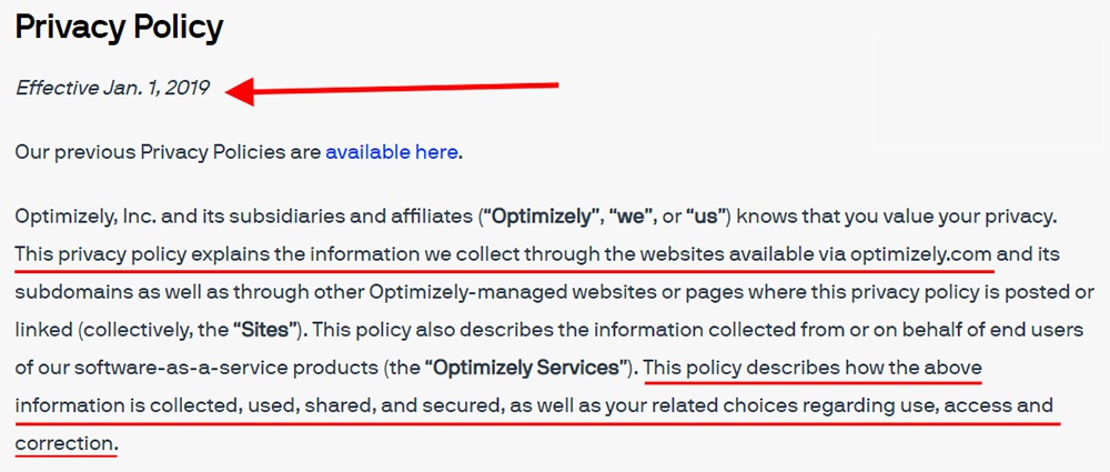 Optimizely Privacy Policy: Introduction clause