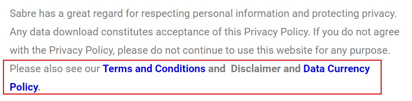 Sabre Overseas Privacy Policy: Intro clause with Policy links