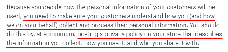 Shopify Merchant Privacy Policy: Privacy Policy section of Customers Information clause - large version