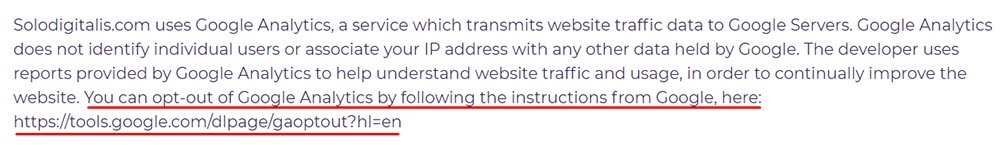 Soloslides Privacy Policy: Google Analytics clause