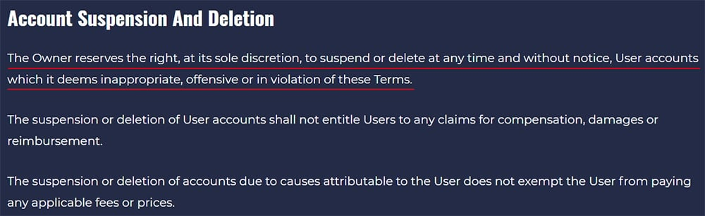 Solve For Why TV Terms and Conditions: Account Suspension and Deletion clause