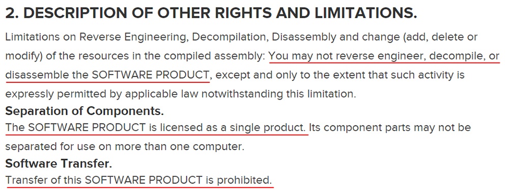 Structure Sensor EULA: Description of Other Rights and Limitations clause