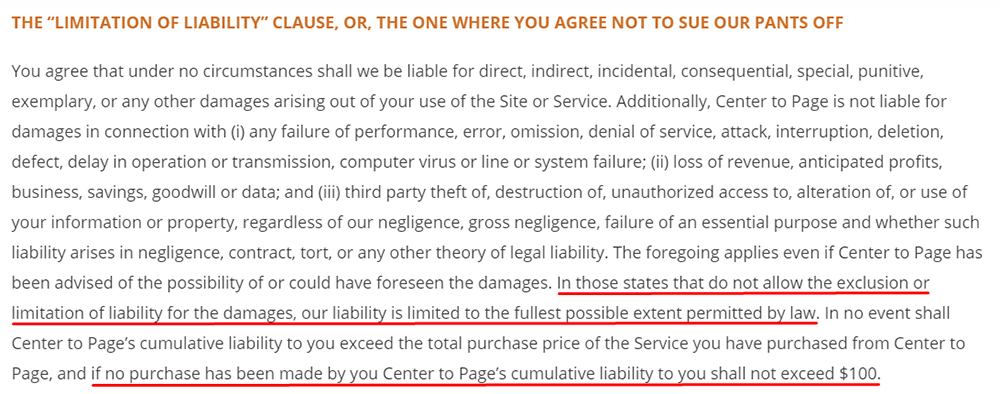 Tracking Wonder Terms and Conditions: Limitation of Liability clause