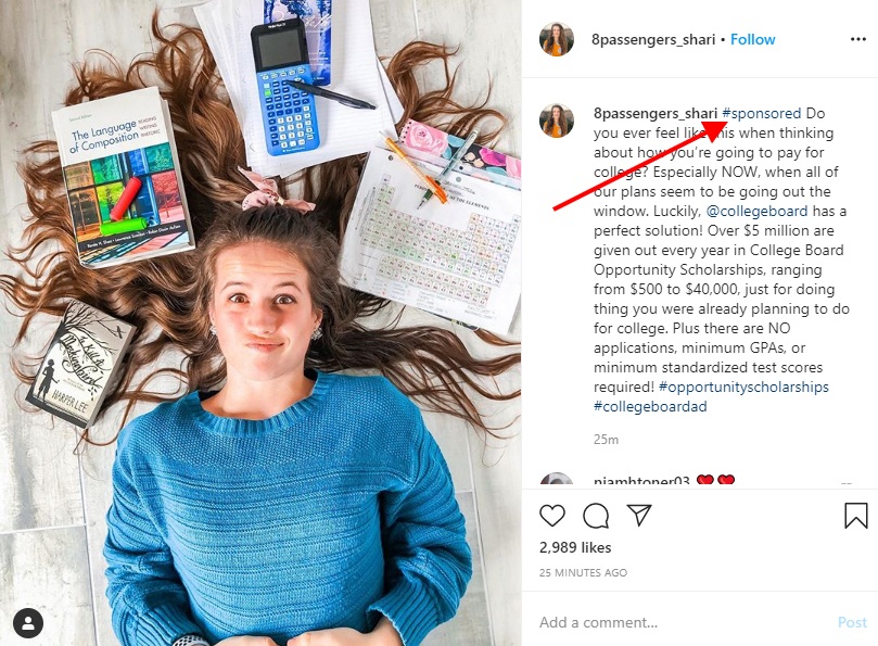 8passengers Shari Instagram post with sponsored hashtag