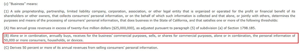 California Legislative Information: CCPA - Definition of Business