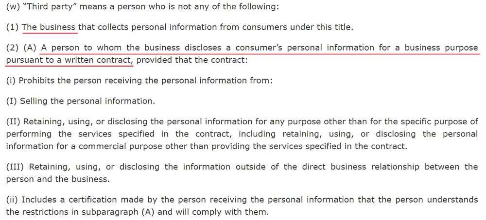 California Legislative Information: CCPA AB-375 - Definition of third party