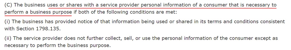 California Legislative Information: CCPA AB-375 - Sale exception: Service providers