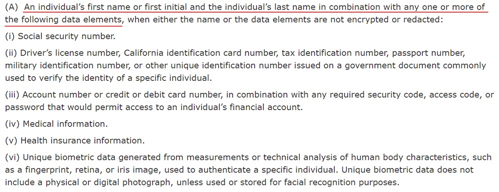 California Legislative Information: Civil Code 1798-81-5: Definition of Personal Information