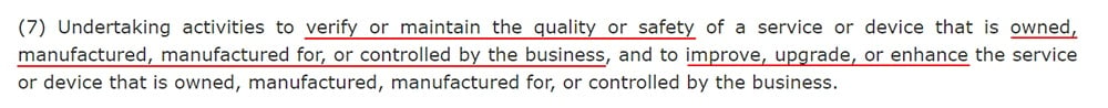 CCPA Section 1798-140: Business Purpose - Maintain Safety section