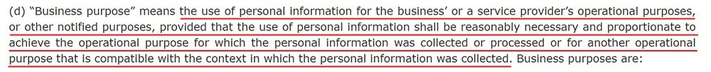 CCPA Section 1798-140: Definition of Business Purpose