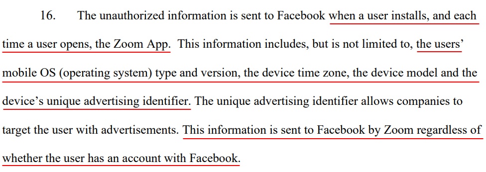 Court Listener: Zoom class action complaint - Section 16