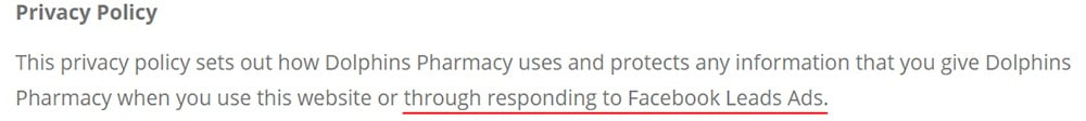Dolphins Pharmacy Privacy Policy: Facebook Lead Ads clause