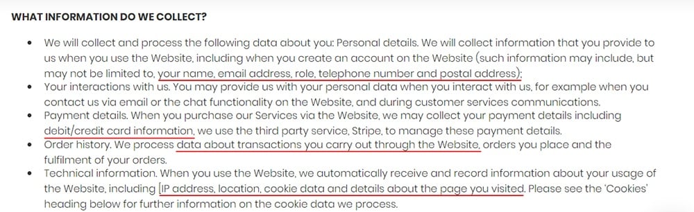 Driftrock Privacy Policy: What information do we collect clause