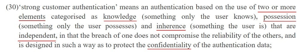 EUR-Lex PSD2: Definition of Strong Customer Authentication