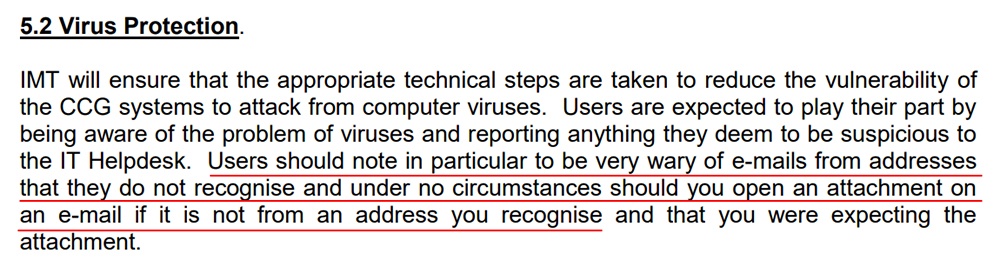 Harrogate Email Use Policy: Virus Protection clause