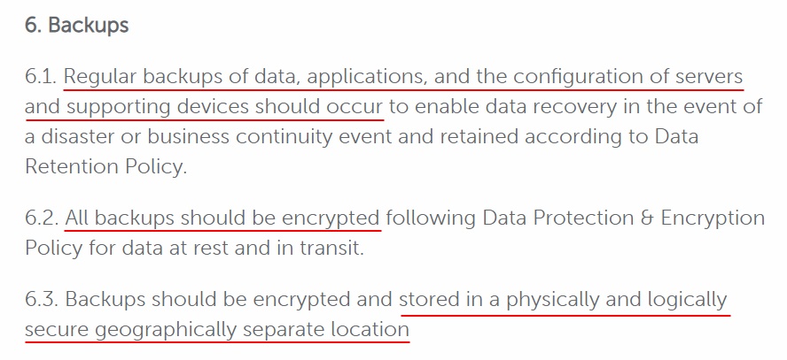 iCIMS IT Security Policy: Backups clause