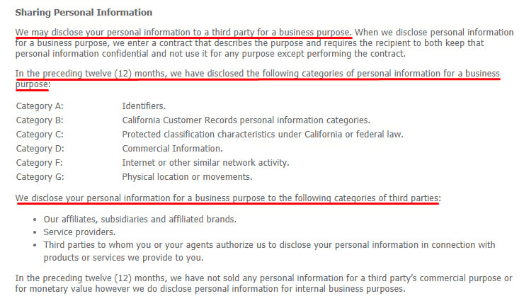 Kellogg Company Privacy Policy: Sharing Personal Information clause