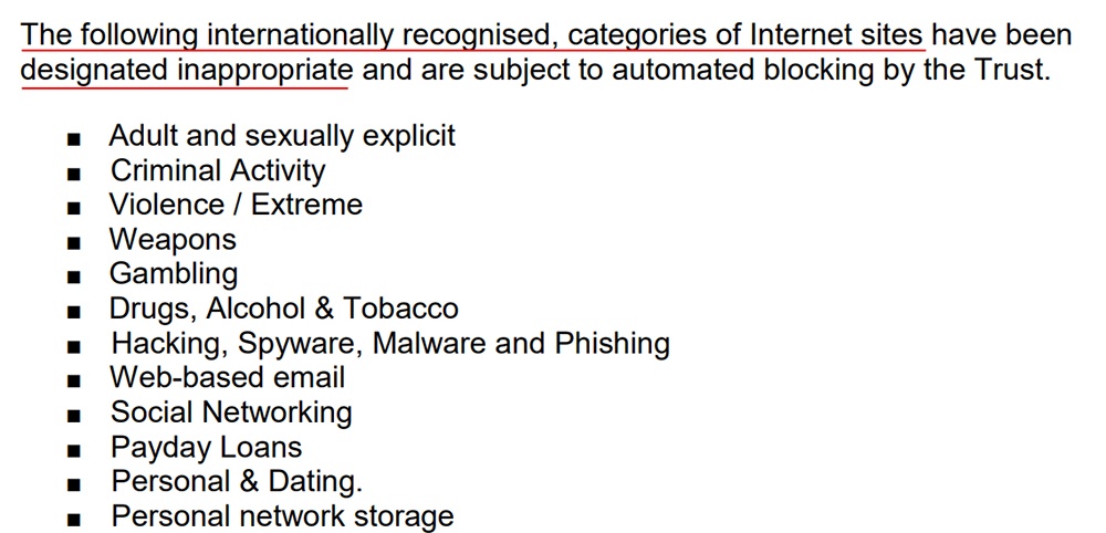 Newcastle NHS Trust: Internet Security Policy - Appendix A - List of inappropriate sites