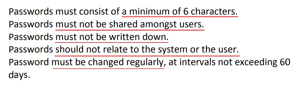 NHS Gateshead IT Security Policy: Password security clause