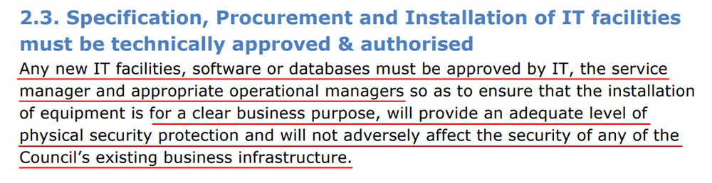 South Kesteven District Council IT Security Policy: Excerpt of Specification, Procurement and Installation clause