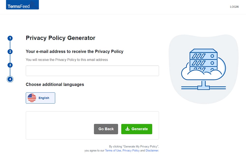 TermsFeed Privacy Policy Generator: Enter your email address - Step 4