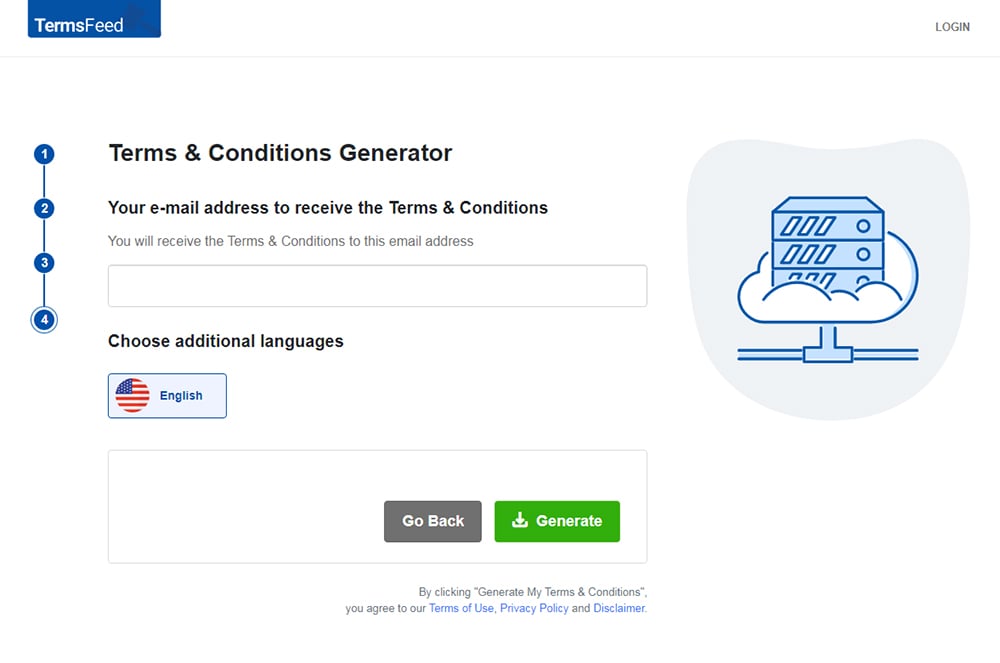 TermsFeed Terms and Conditions Generator: Enter your email address - Step 4