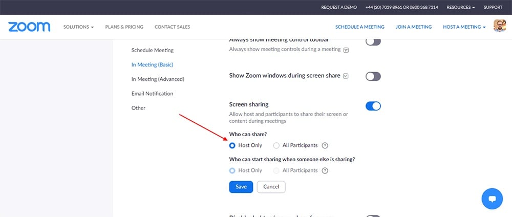 Zoom: In Meeting Basic - Share option highlighted