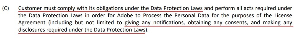 Adobe Data Protection Terms for Cloud Services: Privacy Obligations clause - Customer section