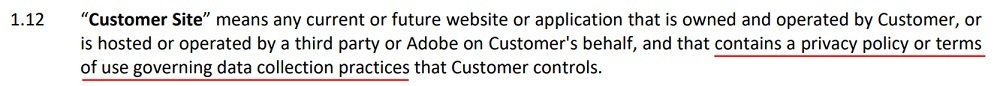 Adobe General Terms: Customer Site definition