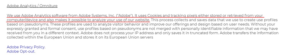 Brady Privacy Policy: Cookies clause - Adobe Analytics section