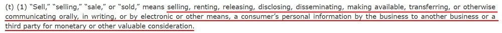 California Legislative Information: CCPA - Definition of Sale