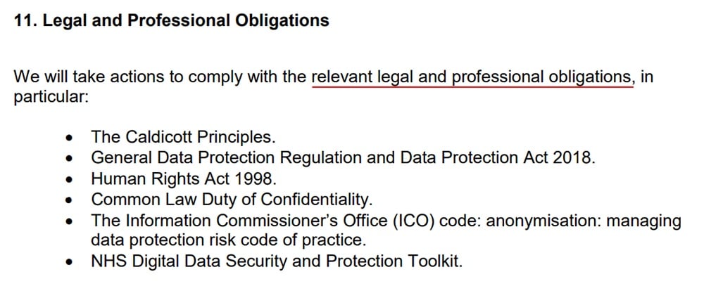 Cambridgeshire County Council: Pseudonymisation and Anonymisation Data Policy: Legal and Professional Obligations