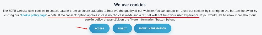 EDPB Cookie Consent Notice with Accept button highlighted
