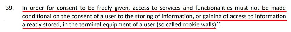 EDPB Guidelines on Consent Under the GDPR: Consent in cookie walls section