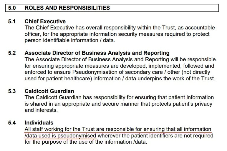 Essex Partnership University Pseudonymisation Policy: Roles and Responsibilities clause - Individuals section