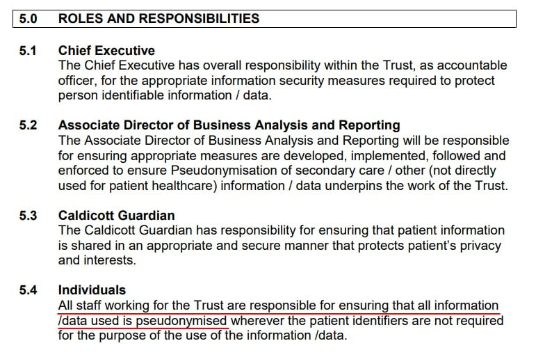 Essex Partnership University Pseudonymisation Policy: Roles and Responsibilities clause - Individuals section