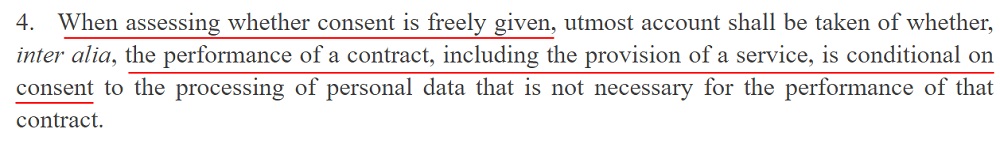 EUR-Lex GDPR: Article 7 Section 4 - Assessing whether consent is freely given