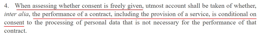 EUR-Lex GDPR: Article 7 Section 4 - Assessing whether consent is freely given