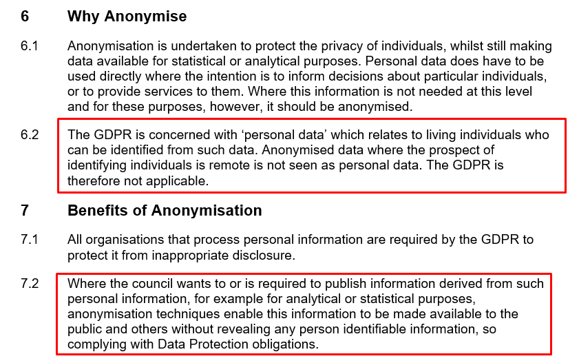 Luton Council Pseudonymisation and Anonymisation Policy: Why Anonymise and Benefits of Anonymisation clause