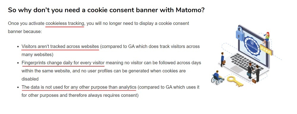 Matomo explanation of why no cookie consent banner is needed