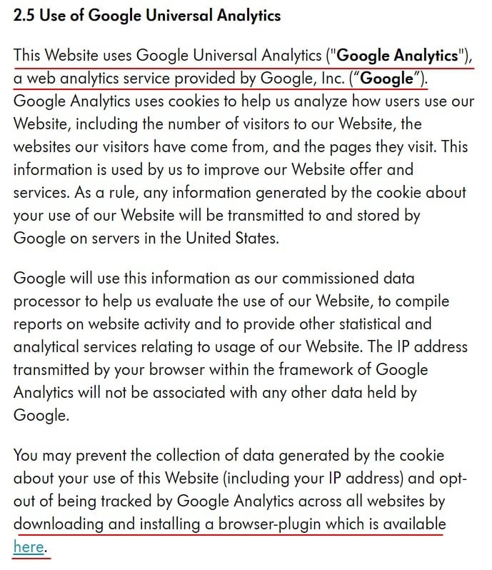 Medela Privacy and Cookie Policy: Use of Google Universal Analytics clause