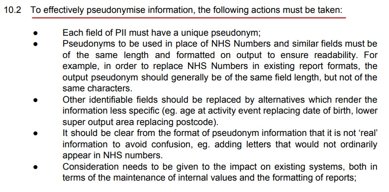 Northumberland County Council Anonymisation and Pseudonymisation Policy: Actions required to effectively pseudonymise information