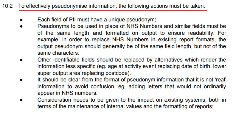 Northumberland County Council Anonymisation and Pseudonymisation Policy: Actions required to effectively pseudonymise information