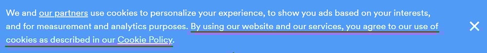 Spotify Cookie Consent banner with browsewrap highlighted
