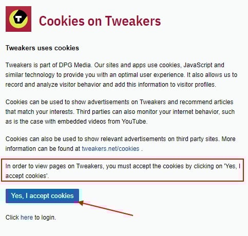 Tweakers cookie wall