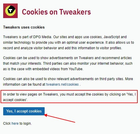 Tweakers cookie wall