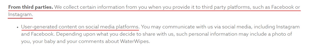 WaterWipes Privacy Policy: Information collected from third parties clause