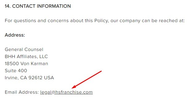 Berkshire Hathaway Privacy Policy: Contact Information clause