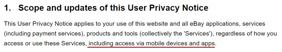eBay UK User Privacy Notice: Scope and updates of this User Privacy Notice clause